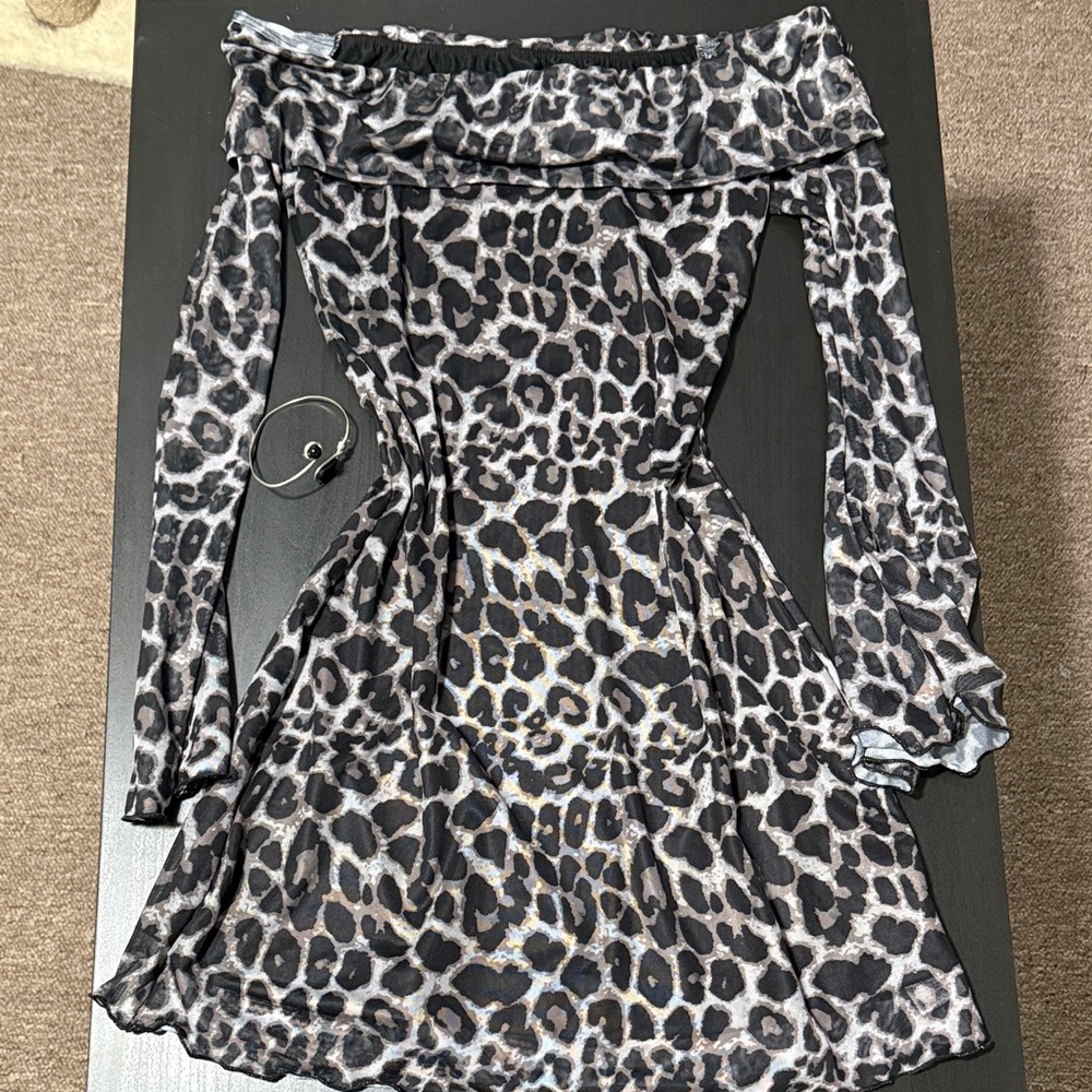 Off-Shoulder Leopard Print Mini Dress